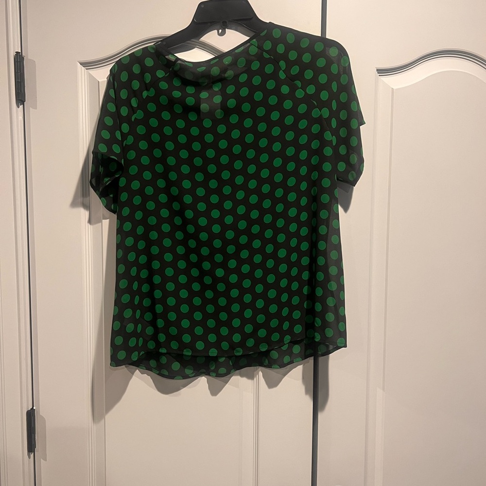 Michael Kors Black and Green Polka Dot Blouse